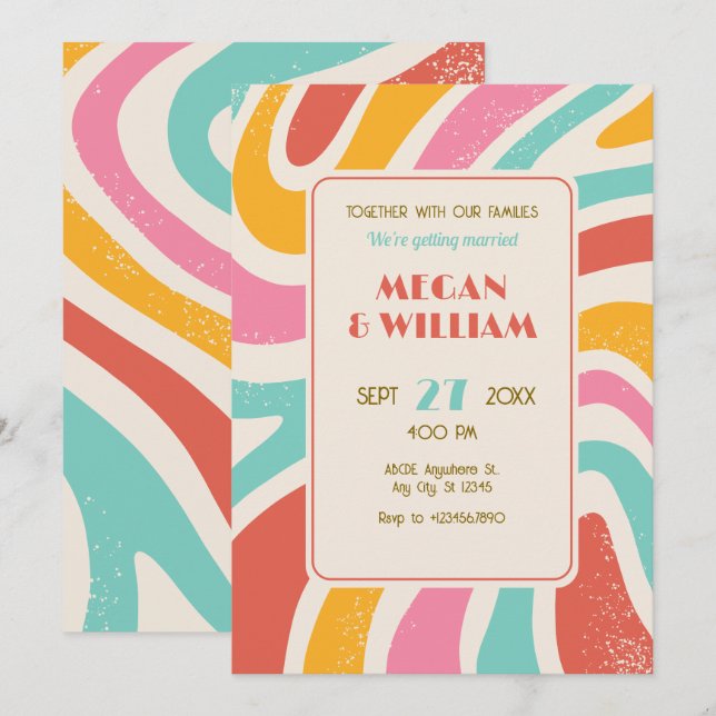 Retro abstrakte, nahtlose Schnittmusterhochzeit Einladung (Vorne/Hinten)