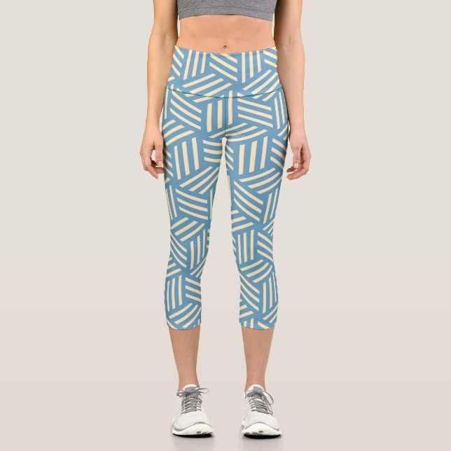 Retro Abstrakte optische Illusion Kubus Muster bla Capri Leggings (Vorderseite)