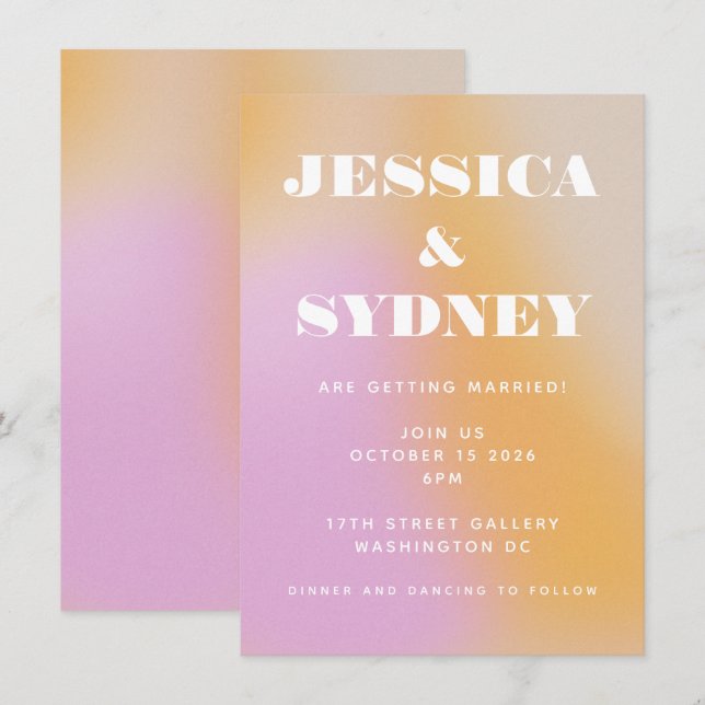 Retro Abstrakte rosa und orange glänzende Hochzeit Einladung (Vorne/Hinten)