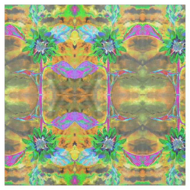 Retro abstrakte Sonnenblumenmalerei mit grünem Gol Stoff (Muster)