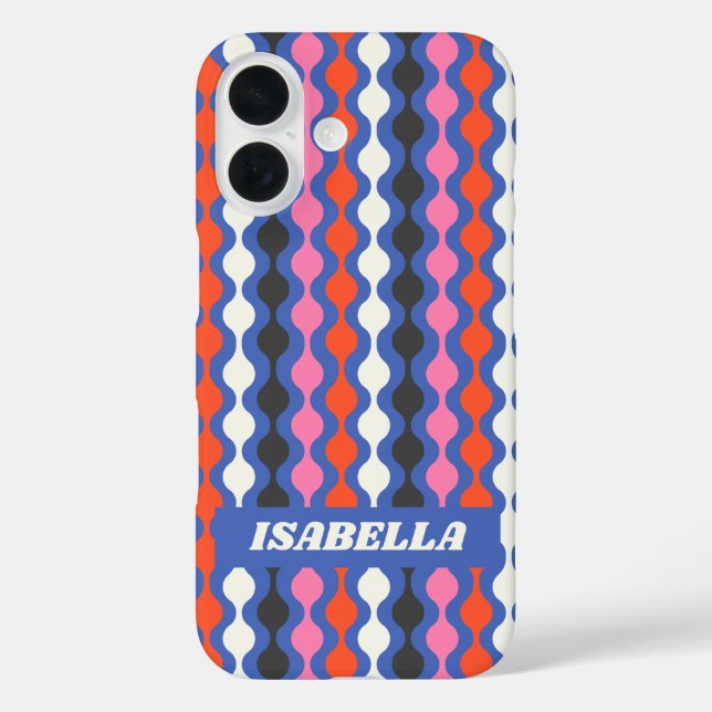 Retro Abstrakte Streifen Blau Rosa Personalisierte Case-Mate iPhone Hülle (Rückseite)