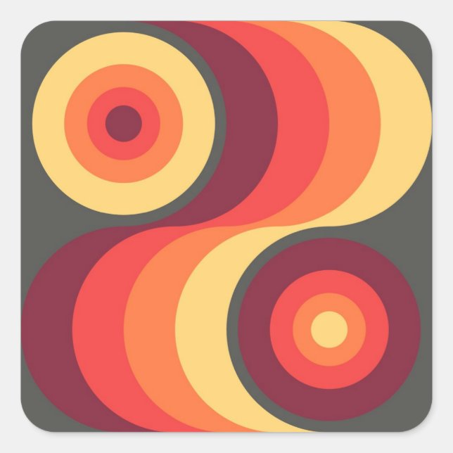 Retro Abstrakte Wavy Rainbow Squares Abstrakte Kun Quadratischer Aufkleber (Vorderseite)