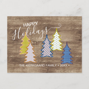 Retro Abstrakte Weihnachtsbaumen auf Holzkörnern Postkarte