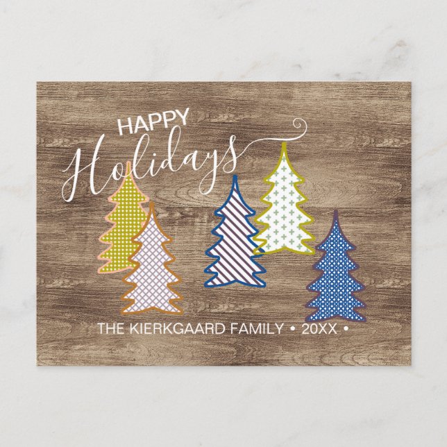 Retro Abstrakte Weihnachtsbaumen auf Holzkörnern Postkarte (Vorderseite)