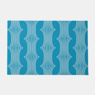 Retro Abstrakte Weiße Linien auf blauem Muster Fußmatte