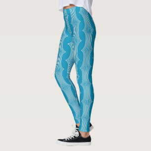 Retro Abstrakte Weiße Linien auf blauem Muster Leggings