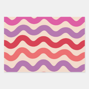 Retro abstrakte Wellen Rosa Lila Rot Muster  Geschenkpapier Set