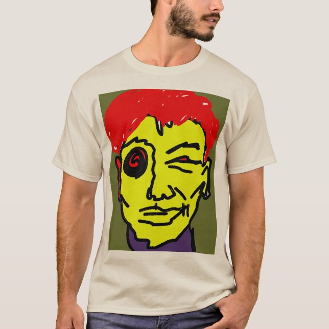 Retro-abstrakter rosa Haar-Expressionistengesicht- T-Shirt (Vorderseite)