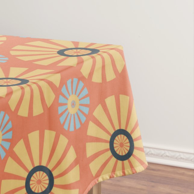 Retro abstraktes blaues und oranges Gänseblümchen- Tischdecke (Beispiel)