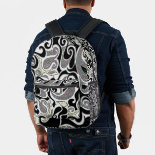 Retro Abstraktes Doodle drehen in Schwarz/Weiß Bedruckter Rucksack
