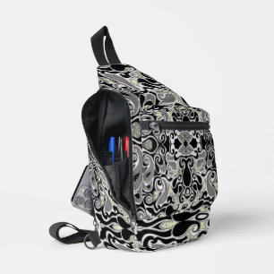 Retro Abstraktes Doodle drehen in Schwarz/Weiß Crossbody Bag