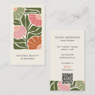 Retro abstraktes florales botanisches QR-Code- & S Visitenkarte