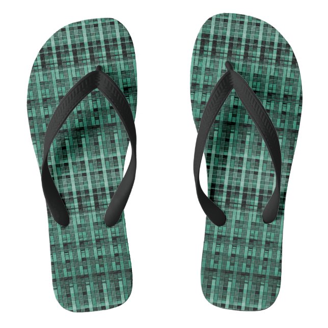 Retro abstraktes kariertes kariertes Muster grün s Flip Flops (Fußbett)