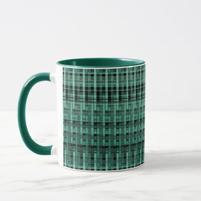 Retro abstraktes kariertes kariertes Muster grün s Tasse (Links)