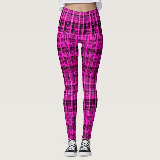 Retro abstraktes kariertes kariertes Muster rosa s Leggings (Vorderseite)