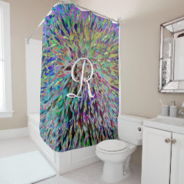 Retro Abstraktes Makro Floral mit weißem Monogramm Duschvorhang