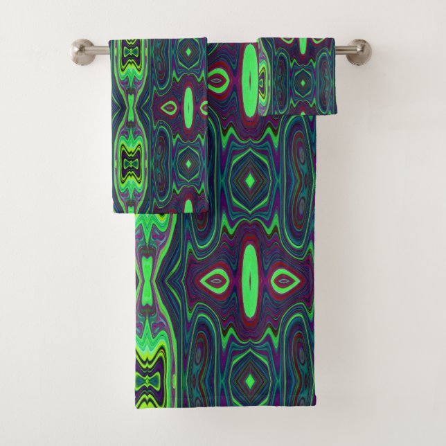 Retro-Abstraktes Muster, Rot und Blau Badhandtuch Set (Insitu)