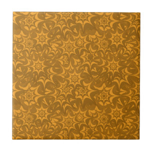 Retro abstraktes orangefarbenes Blumensternmuster Fliese