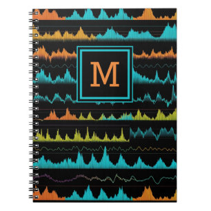Retro abstraktes Schallwellenmuster-Monogramm Notizblock