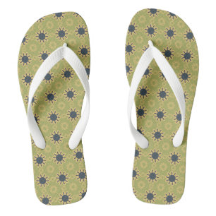Retro Abstraktes Schwarz-Gelb-Blumenmuster Flip Flops