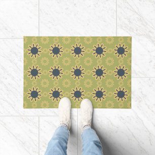 Retro Abstraktes Schwarz-Gelb-Blumenmuster Fußmatte