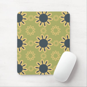 Retro Abstraktes Schwarz-Gelb-Blumenmuster Mousepad