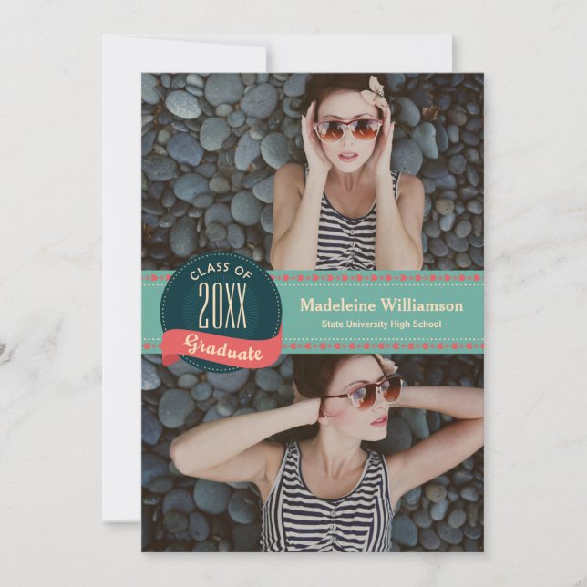 Retro-Abzeichen mit Pfeil 2 Foto Abschluss Einladung (Vorderseite)