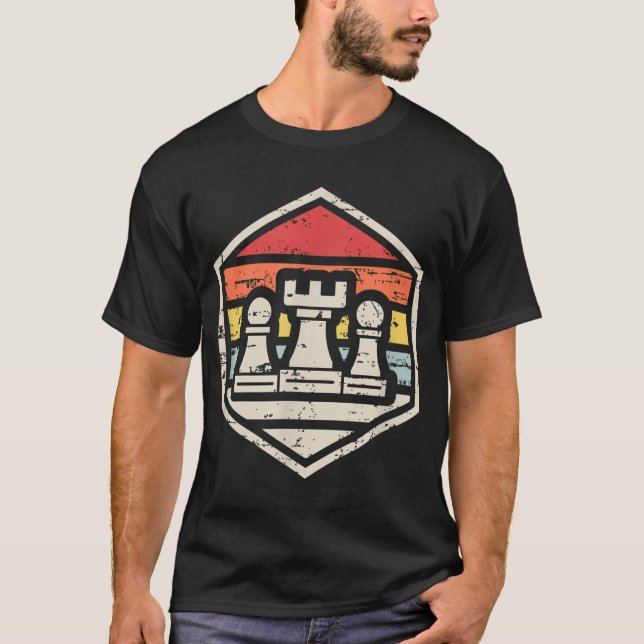 Retro Abzeichen Schach Rook 80er Schach T-Shirt (Vorderseite)