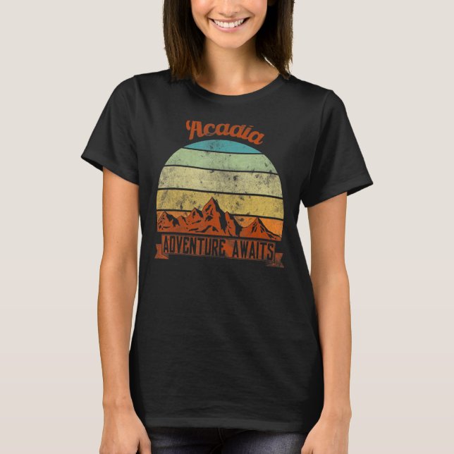 Retro Acadia Nationalpark Bergsee-Zauber T-Shirt (Vorderseite)