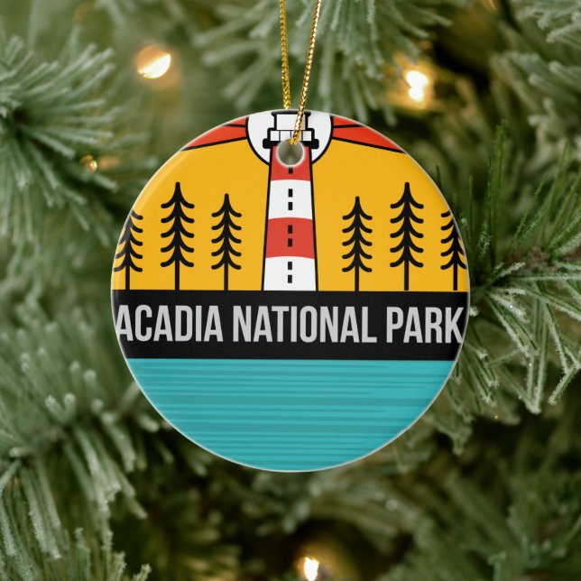 Retro Acadia Nationalpark Maine Portland Souvenir Keramik Ornament (Baum)