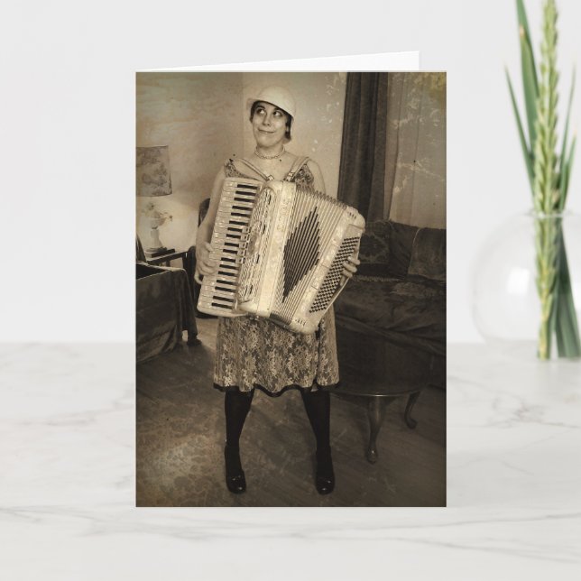 Retro Accordion Girl Karte (Vorderseite)