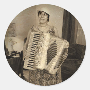 Retro Accordion Girl Runder Aufkleber