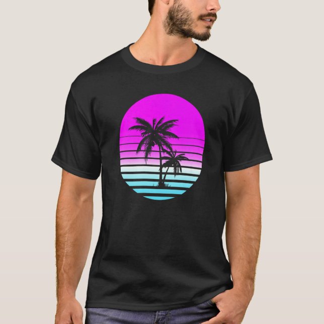 Retro Achtzig 80er Vaporwave Sonnenuntergang Palme T-Shirt (Vorderseite)