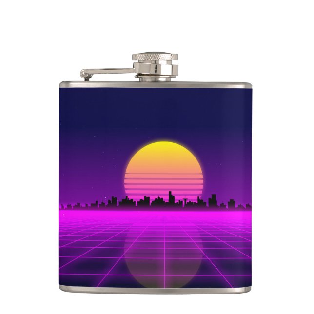 Retro Achtzigerjahre synthwave glühende Flachmann (Vorderseite)