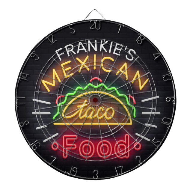 Retro ADD NAME Imitate Neon Mexican Food Taco Dine Dartscheibe (vorne)