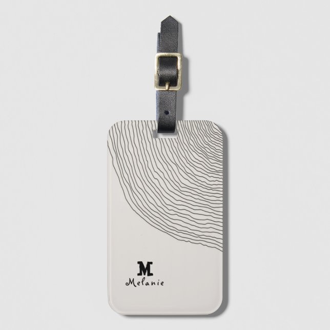 Retro aesthetic stripes minimal Monogram Gepäckanhänger (Vorderseite Vertikal)