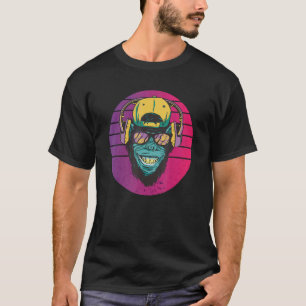 Retro Affe Motivaffe Sonnenbrille Kopfhörer Lustig T-Shirt