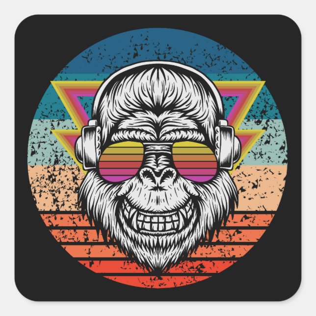 Retro-Affe Quadratischer Aufkleber (Vorderseite)