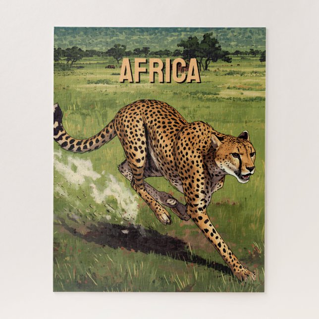 Retro Afrika Gepard Landschaft Puzzle (Vertikal)