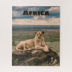 Retro Afrikanischer Löwe Landschaft Puzzle