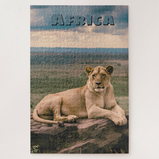 Retro Afrikanischer Löwe Szene Puzzle (Vertikal)