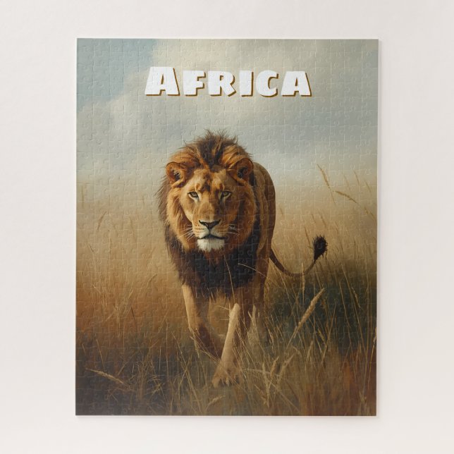 Retro Afrikanischer Löwe Szenisch Puzzle (Vertikal)