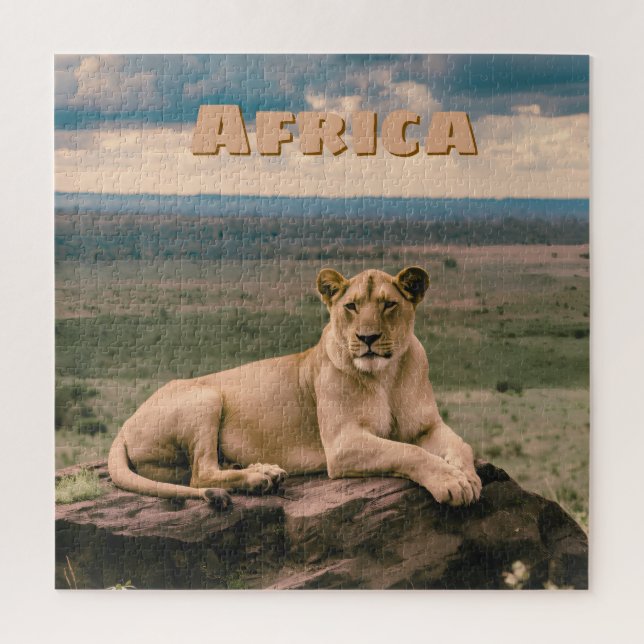 Retro Afrikanischer Löwe Szenisch Puzzle (Vertikal)