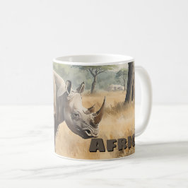 Retro Afrikanisches Nashorn Szenisch Kaffeetasse