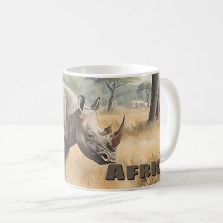 Retro Afrikanisches Nashorn Szenisch Kaffeetasse