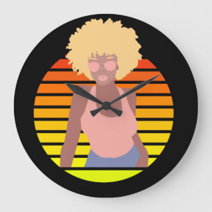 RETRO AFRO KÖNIGIN - AFROAMERIKANISCHE KÖNIGIN GROßE WANDUHR