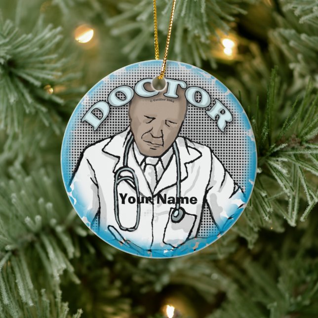 Retro Afro Männliche Doctor individuelle Name Keramik Ornament (Baum)