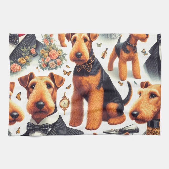 Retro Airedale Terrier Seamless Geschirrtuch (Horizontal)