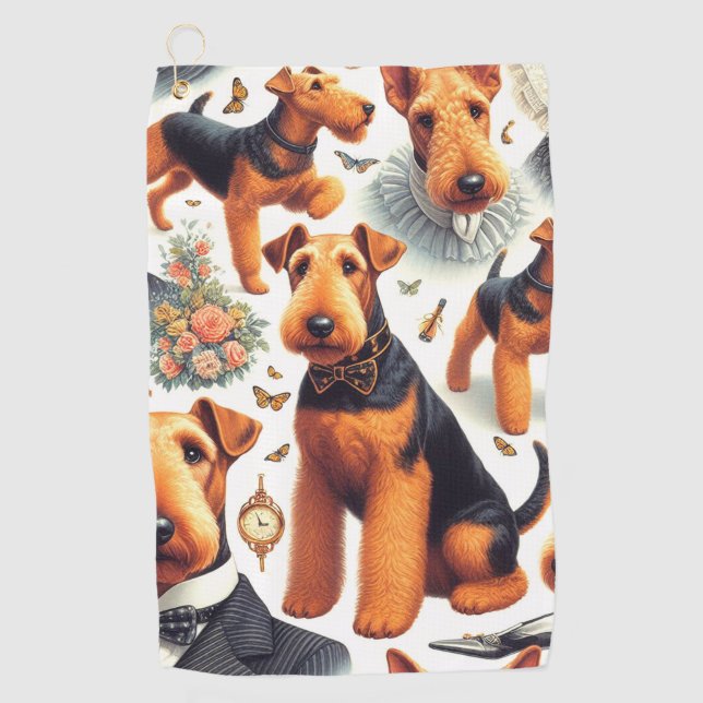 Retro Airedale Terrier Seamless Golfhandtuch (Vorderseite)