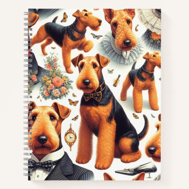 Retro Airedale Terrier Seamless Notizbuch (Vorderseite)